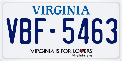 VA license plate VBF5463