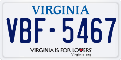 VA license plate VBF5467