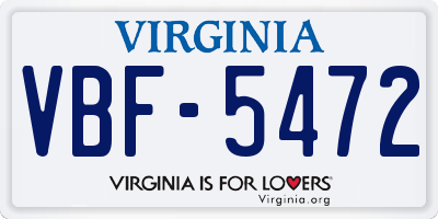 VA license plate VBF5472