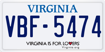 VA license plate VBF5474