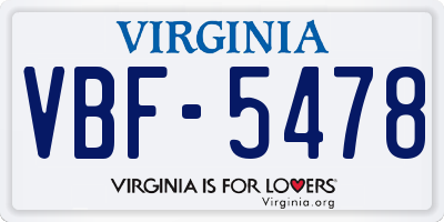 VA license plate VBF5478