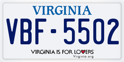 VA license plate VBF5502