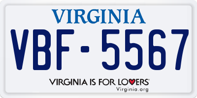 VA license plate VBF5567