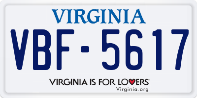 VA license plate VBF5617