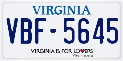 VA license plate VBF5645