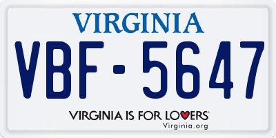 VA license plate VBF5647