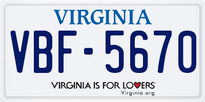 VA license plate VBF5670