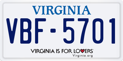 VA license plate VBF5701