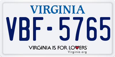 VA license plate VBF5765