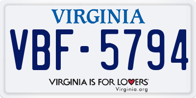 VA license plate VBF5794