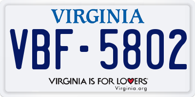 VA license plate VBF5802