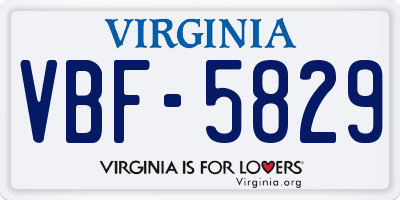 VA license plate VBF5829