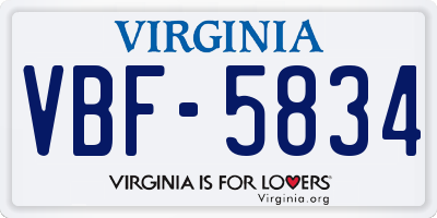 VA license plate VBF5834