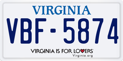 VA license plate VBF5874