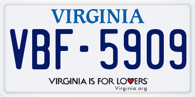 VA license plate VBF5909