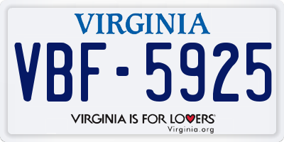 VA license plate VBF5925