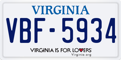VA license plate VBF5934