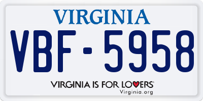 VA license plate VBF5958