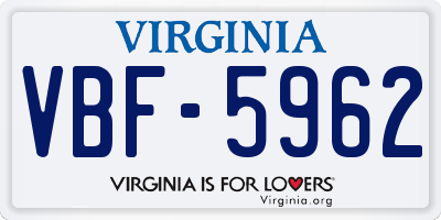 VA license plate VBF5962