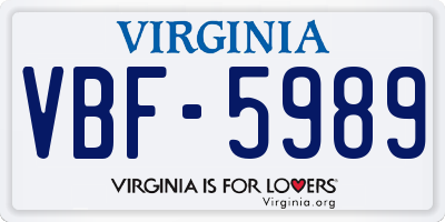 VA license plate VBF5989