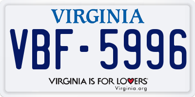 VA license plate VBF5996