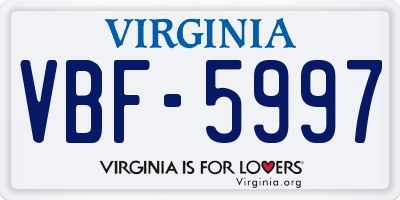 VA license plate VBF5997