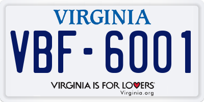 VA license plate VBF6001