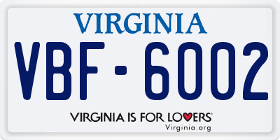 VA license plate VBF6002