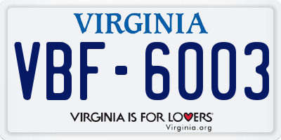 VA license plate VBF6003