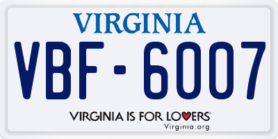 VA license plate VBF6007
