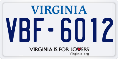 VA license plate VBF6012