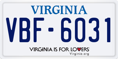 VA license plate VBF6031