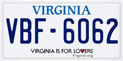 VA license plate VBF6062