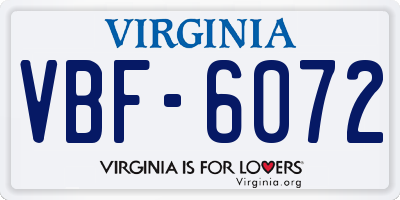 VA license plate VBF6072