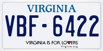 VA license plate VBF6422