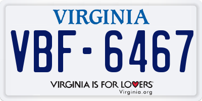 VA license plate VBF6467