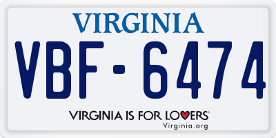 VA license plate VBF6474