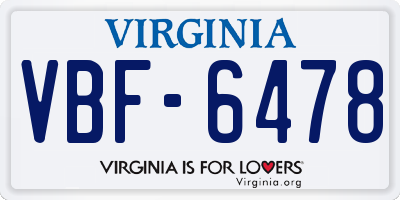 VA license plate VBF6478