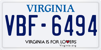 VA license plate VBF6494