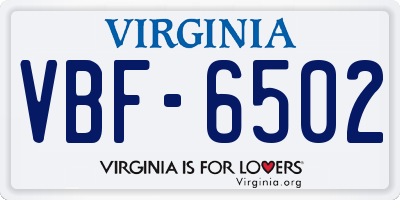 VA license plate VBF6502