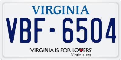 VA license plate VBF6504