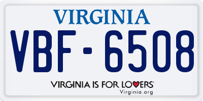 VA license plate VBF6508