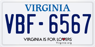 VA license plate VBF6567