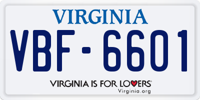VA license plate VBF6601