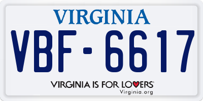 VA license plate VBF6617