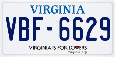 VA license plate VBF6629