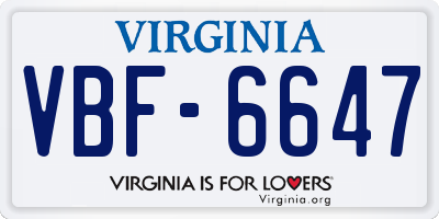 VA license plate VBF6647