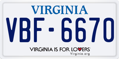 VA license plate VBF6670