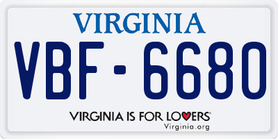 VA license plate VBF6680