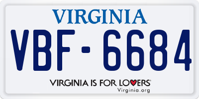 VA license plate VBF6684